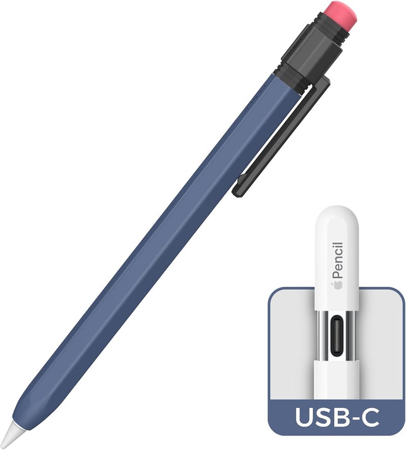 TRONWIN Apple Pencil USB C Case,Silicone Sleeve Protective Cover Perfect Grip Skin Classic Design with Sturdy Clip Compatible with Apple Pencil USB-c for ipad pro (Midnight Blue) - Image 1